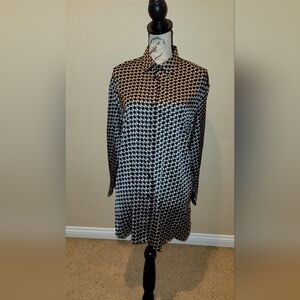 Stylish Houndstooth Button-Up Shirt Dress
